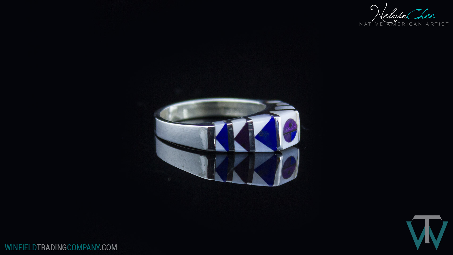 Lapis, Sugilite & White Mother of Pearl Inlay Ring